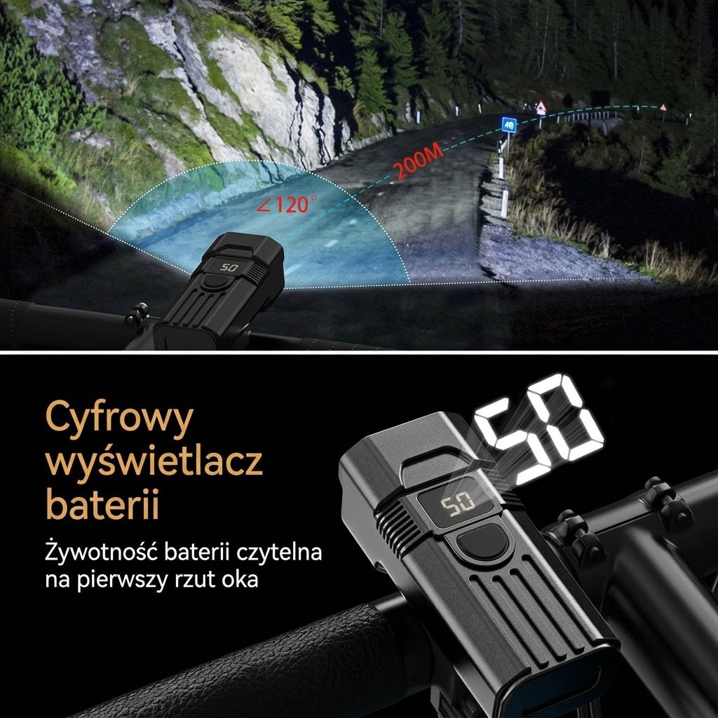Lampka Rowerowa Przednia 5000 Lumenów z Akumulatorem USB-C – 12 Diod LED, Wodoodporna 5