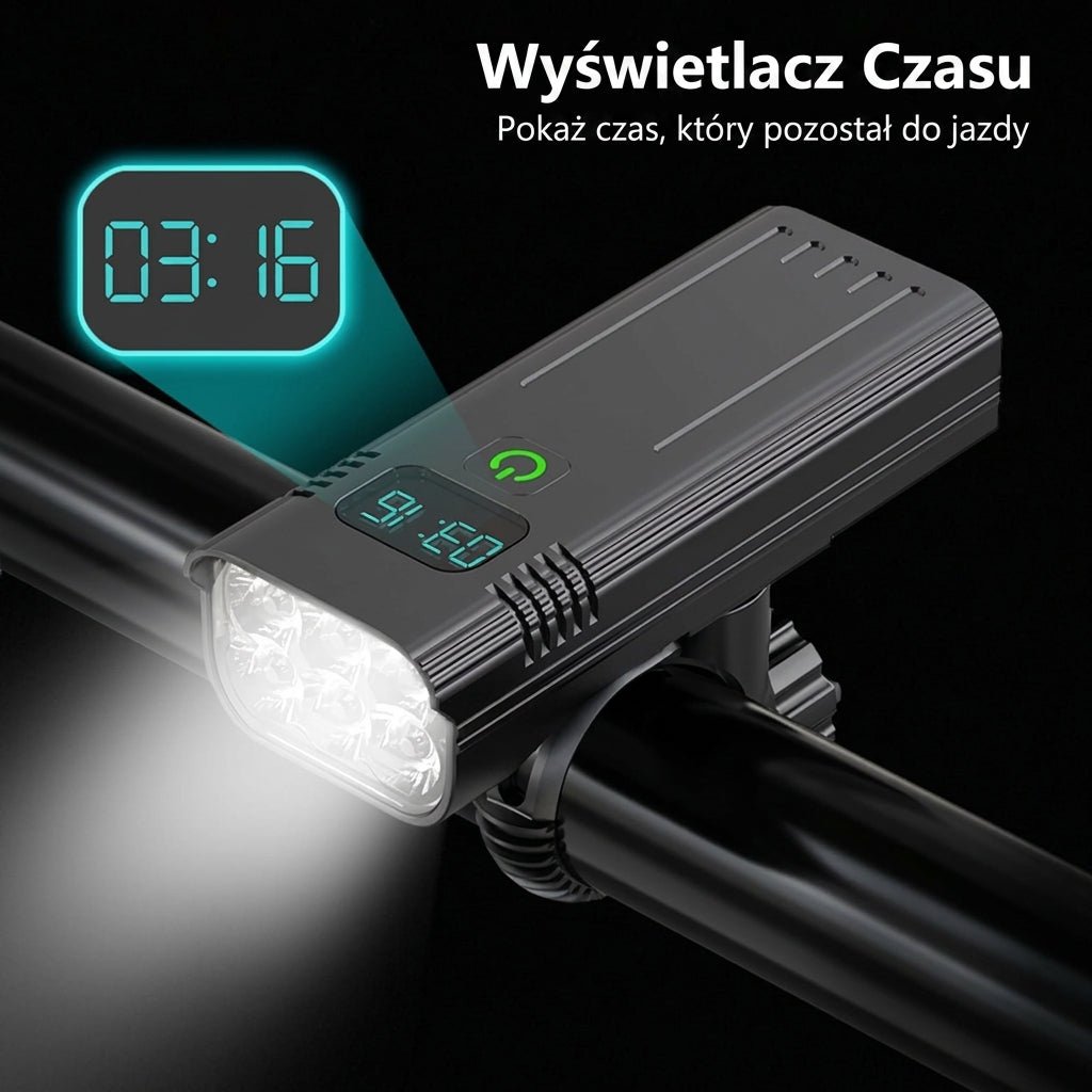 Lampka Rowerowa Przednia 5000 Lumenów z Akumulatorem USB-C – 12 Diod LED, Wodoodporna 3