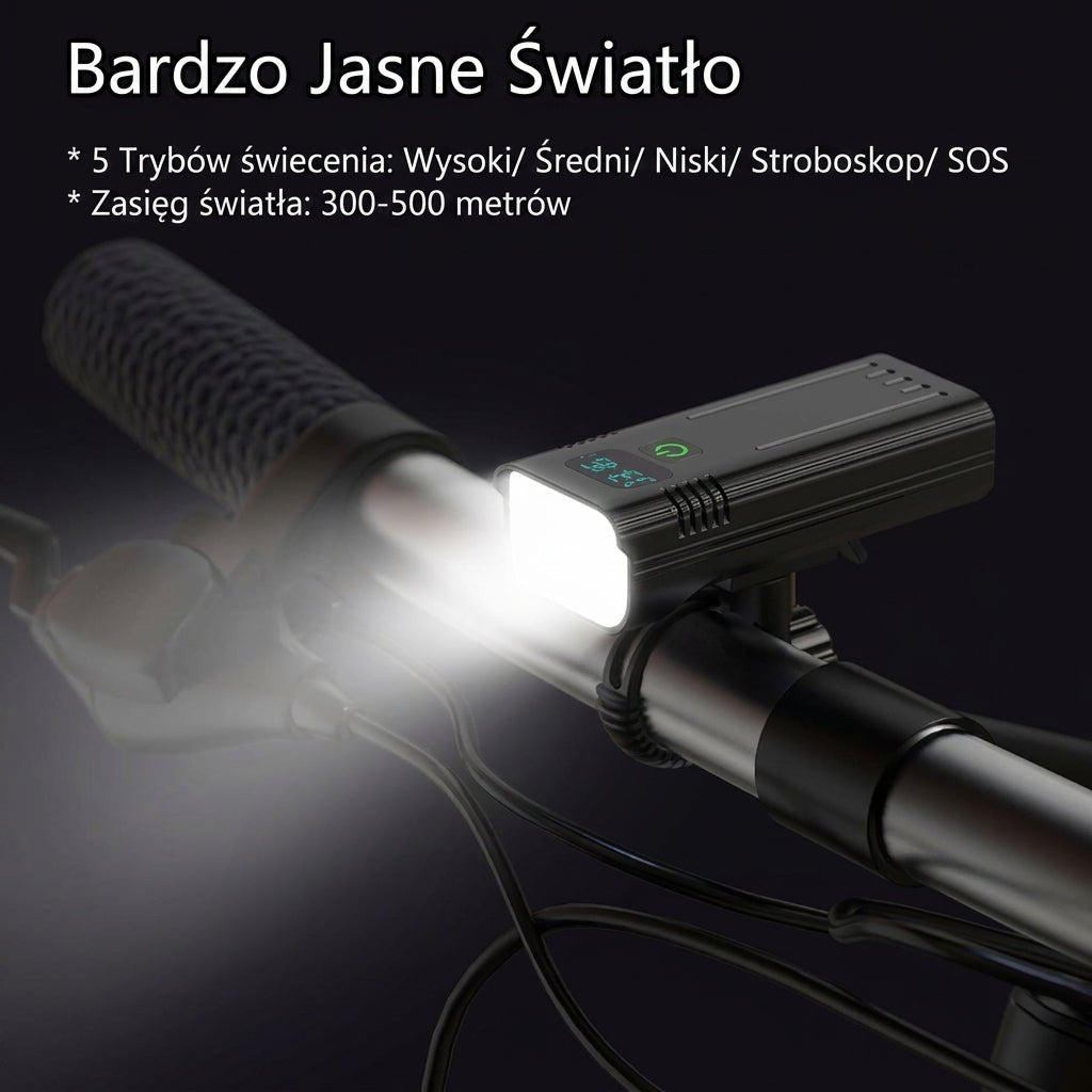Lampka Rowerowa Przednia 5000 Lumenów z Akumulatorem USB-C – 12 Diod LED, Wodoodporna 4