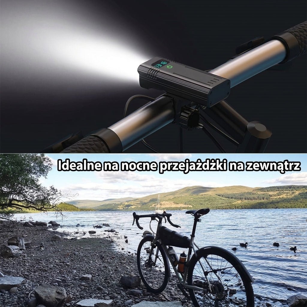 Lampka Rowerowa Przednia 5000 Lumenów z Akumulatorem USB-C – 12 Diod LED, Wodoodporna 5