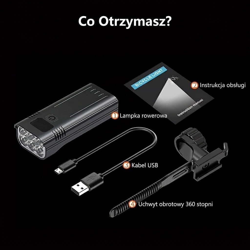 Lampka Rowerowa Przednia 5000 Lumenów z Akumulatorem USB-C – 12 Diod LED, Wodoodporna 6