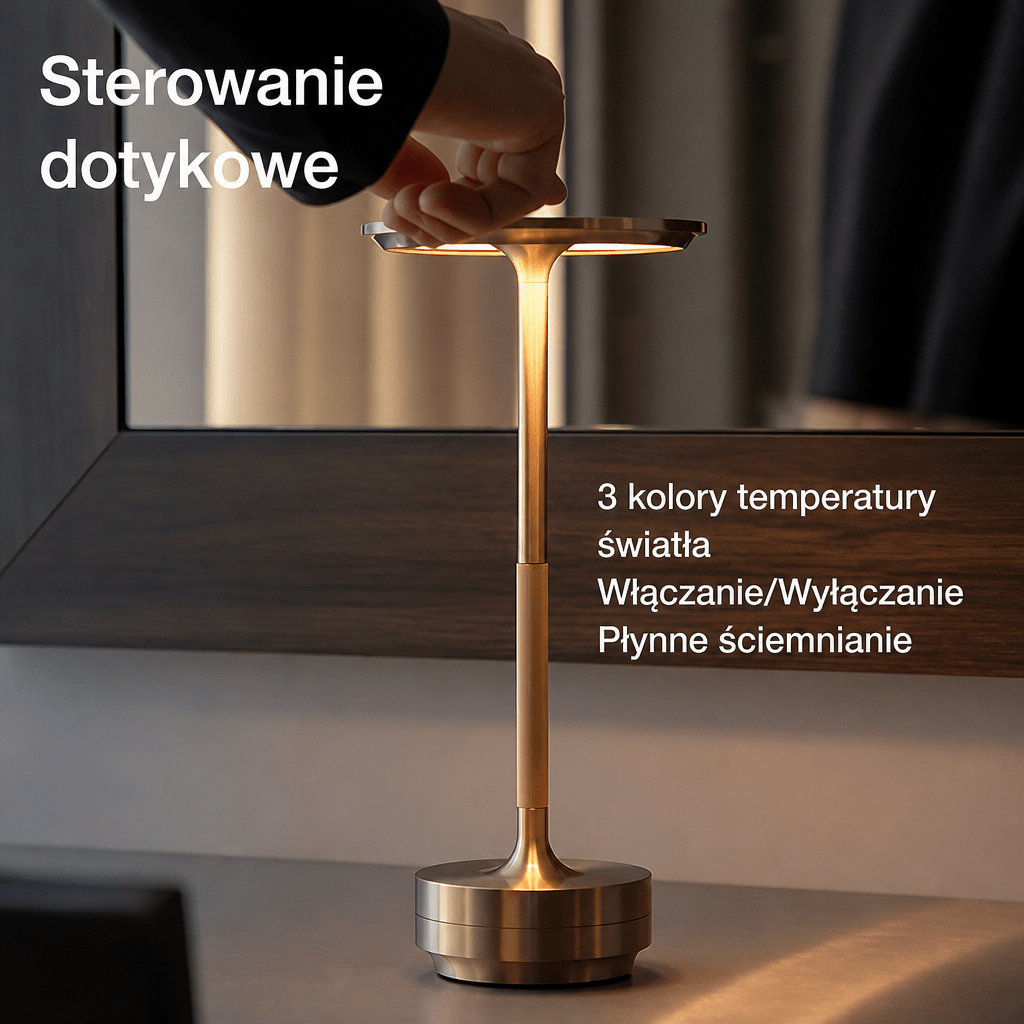 Lampka Stołowa Bezprzewodowa 4000mAh z Regulacją Jasności i 3 Barwami Światła – Do Sypialni i Biura