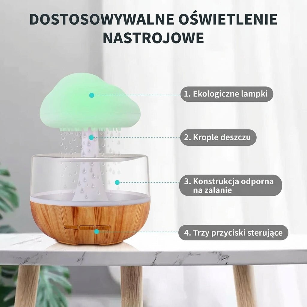 Lampka na Biurko z Nawilżaczem i Dyfuzorem Aromaterapeutycznym – Estetyczna Chmura Deszczowa 10