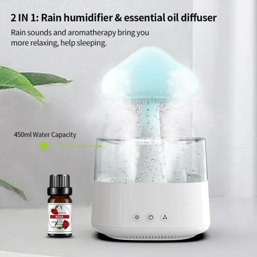 Lampka na Biurko z Nawilżaczem i Dyfuzorem Aromaterapeutycznym – Estetyczna Chmura Deszczowa 4