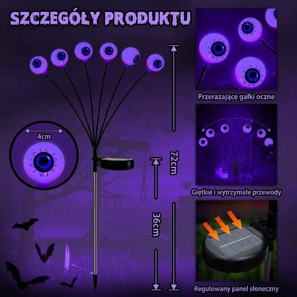 Lampy Ogrodowe Solarne z Fioletowymi Światłami – Oświetlenie Zewnętrzne na Halloween, 6 Szt. 3