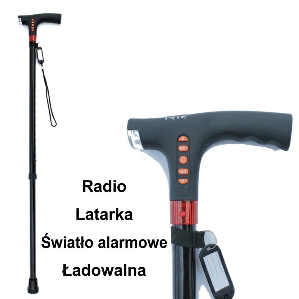 Laska Dla Seniorów do Podpierania z Latarką LED i Radiem – Regulowana 73-95,5 cm z Alarmem Awaryjnym 5