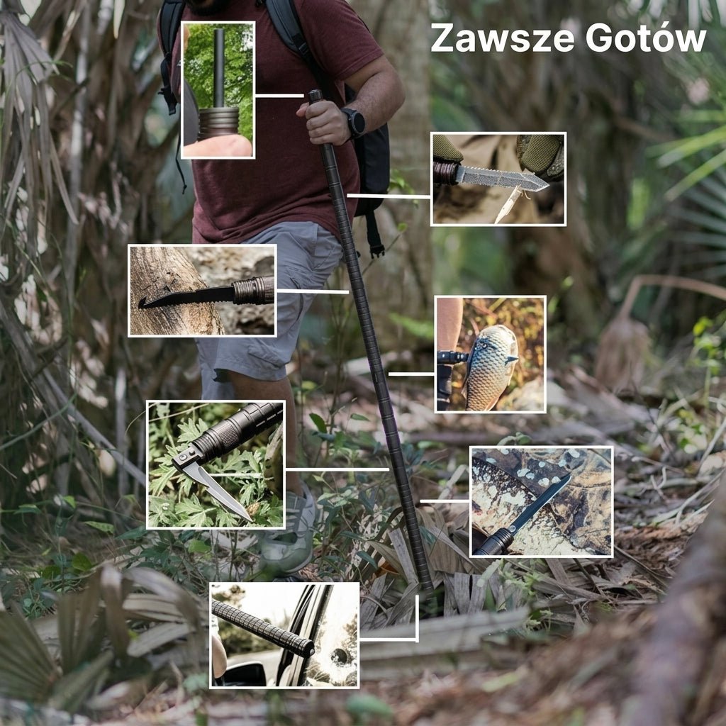 Laska Survivalowa z Kompasem i Narzędziami – Aluminiowa, Regulowana, Wielofunkcyjna 4