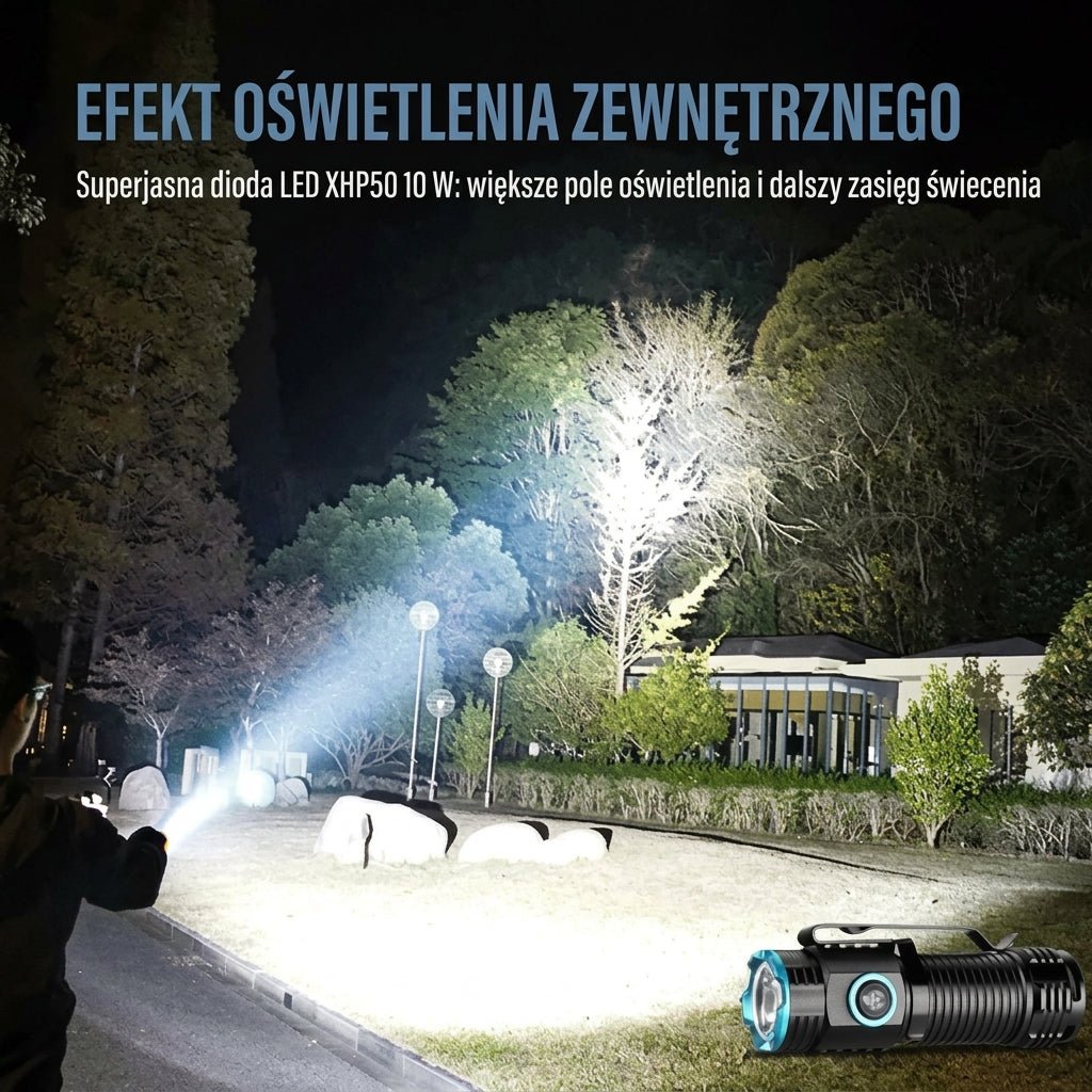 Latarka Akumulatorowa LED 1000 Lumenów – Kompaktowa, Wodoodporna z Magnetycznym Ogonem 9