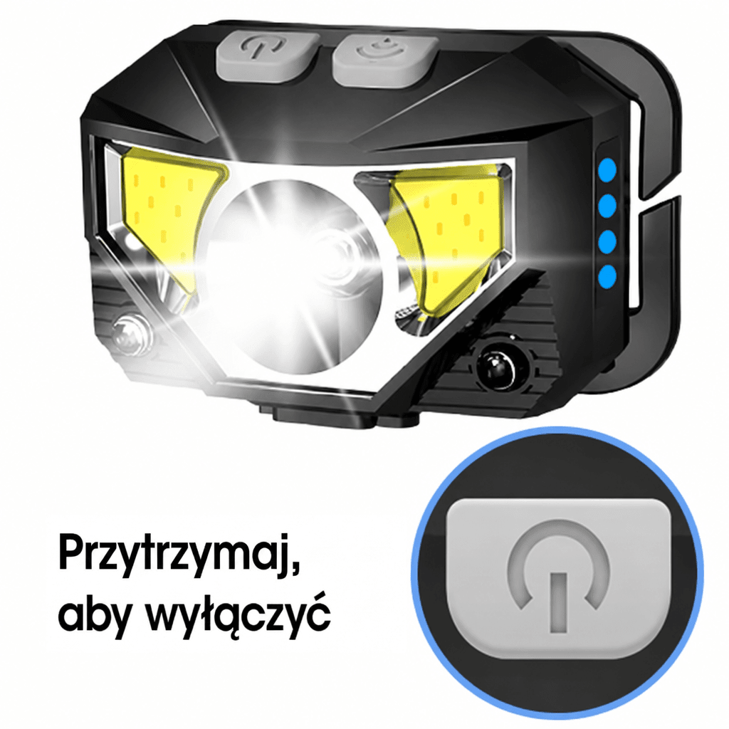 Latarka Czołowa LED 1200 Lumenów z Czujnikiem Ruchu – Wodoodporna, Zestaw 2 Sztuk