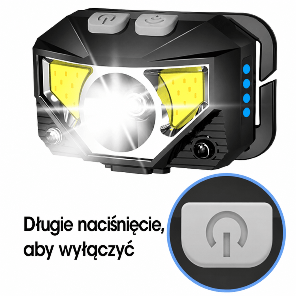 Latarka Czołowa LED 1200 Lumenów z Czujnikiem Ruchu – Wodoodporna, Zestaw 2 Sztuk