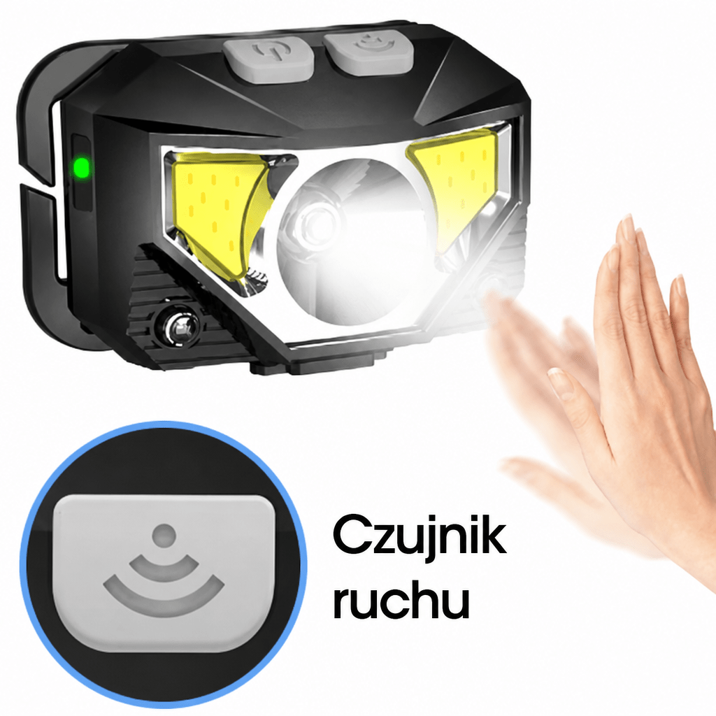 Latarka Czołowa LED 1200 Lumenów z Czujnikiem Ruchu – Wodoodporna, Zestaw 2 Sztuk