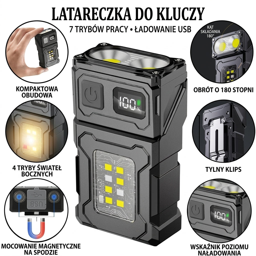 Latarka Kieszonkowa 200 Lumenów z Powerbankiem – 7 Trybów Światła, Wodoodporna IP45 2