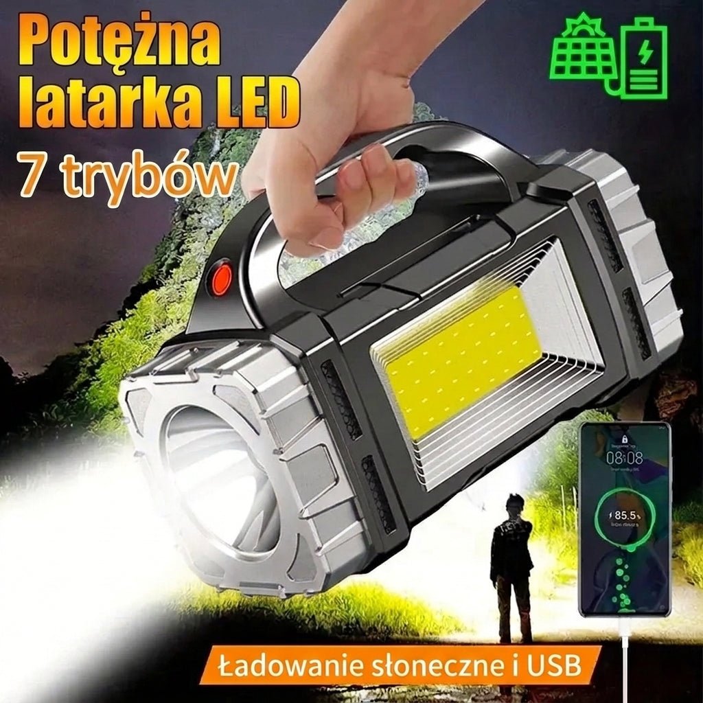 Latarka LED Akumulatorowa 1000 Lumenów z Power Bankiem – Wodoodporna, Szybkie Ładowanie 5