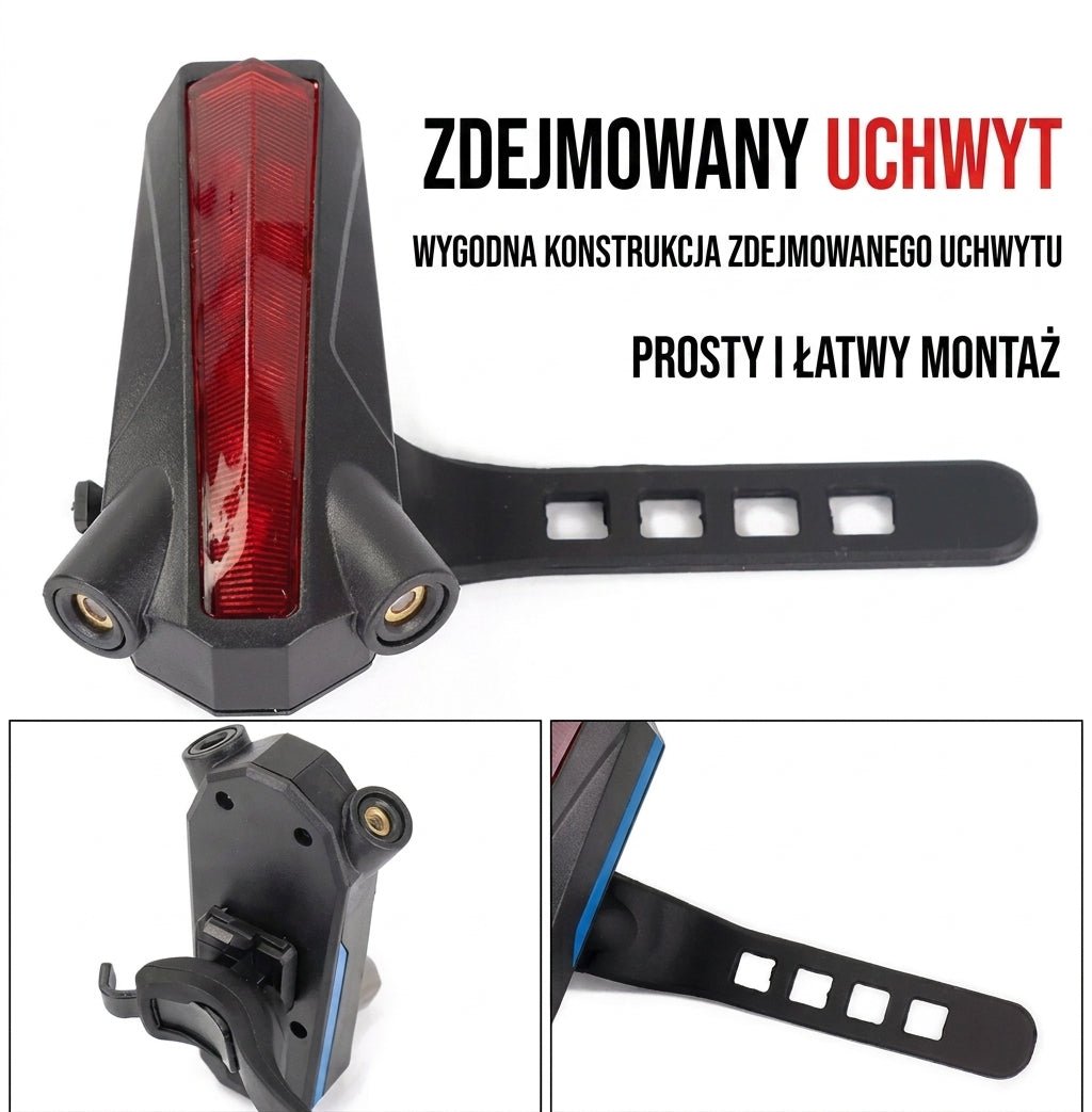 Latarka Rowerowa z Projekcją Laserową i 5/6 Diodami LED – Bezpieczne Oświetlenie na Nocną Jazdę 4