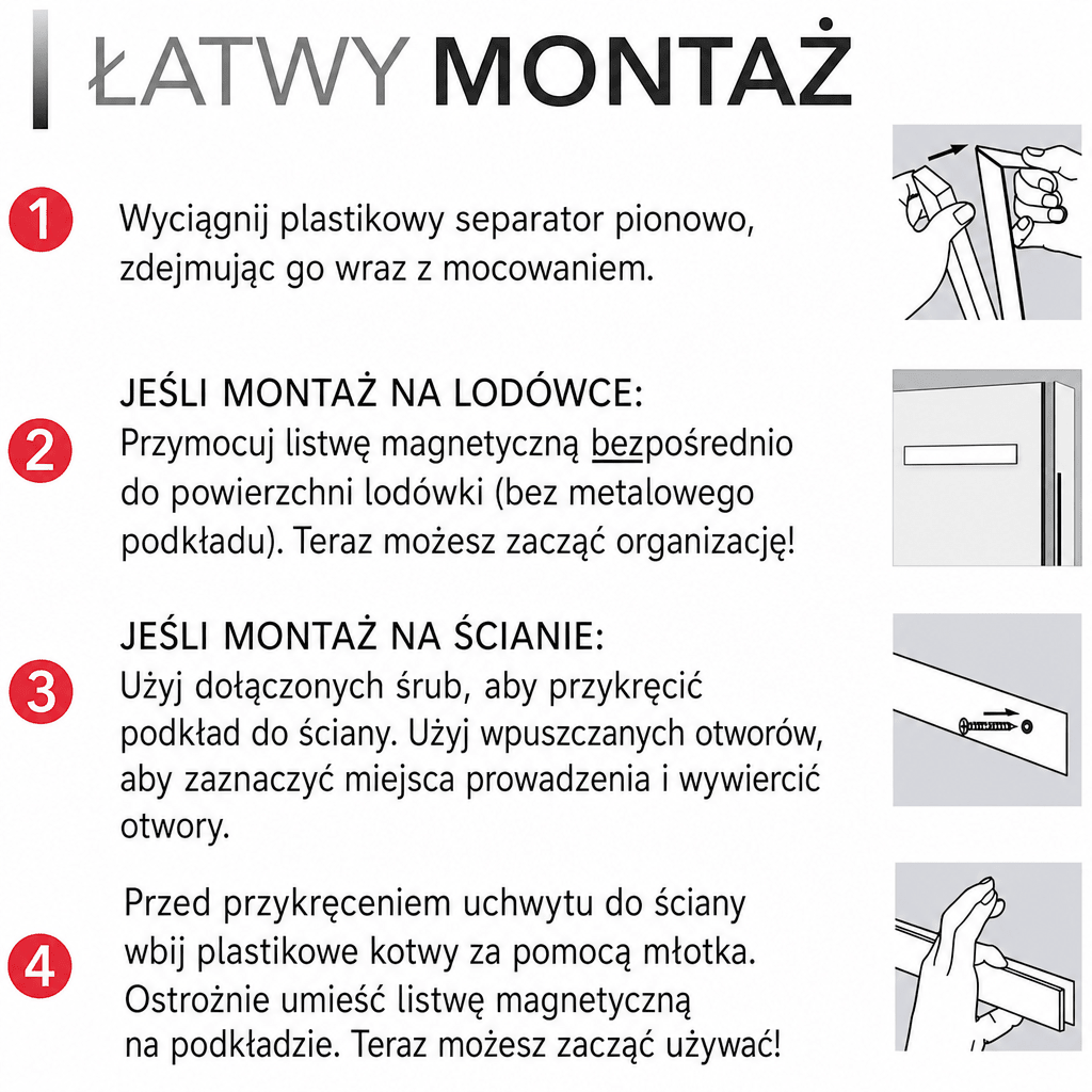 Magnetyczny Uchwyt Na Noże 35 cm Ze Stali Nierdzewnej – Do Montażu Na Lodówce lub Ścianie