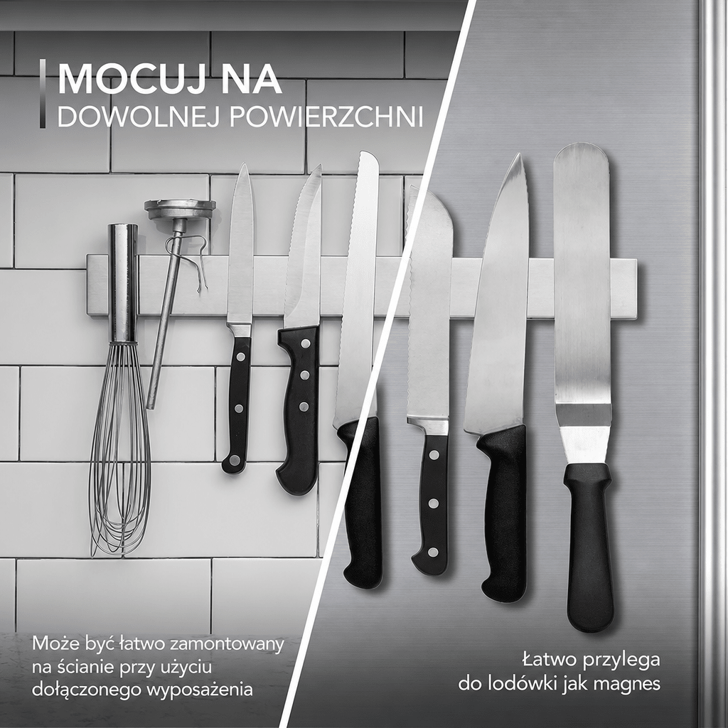 Magnetyczny Uchwyt Na Noże 35 cm Ze Stali Nierdzewnej – Do Montażu Na Lodówce lub Ścianie