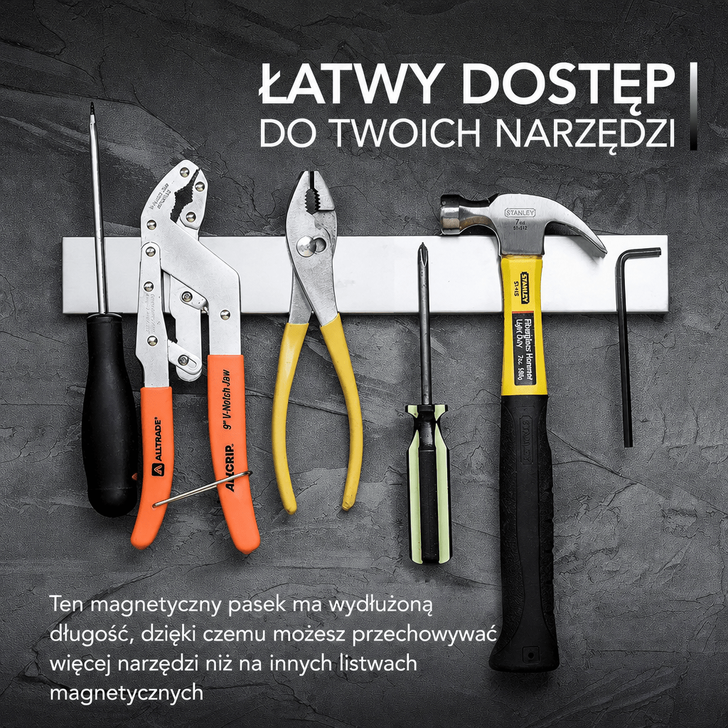 Magnetyczny Uchwyt Na Noże 35 cm Ze Stali Nierdzewnej – Do Montażu Na Lodówce lub Ścianie