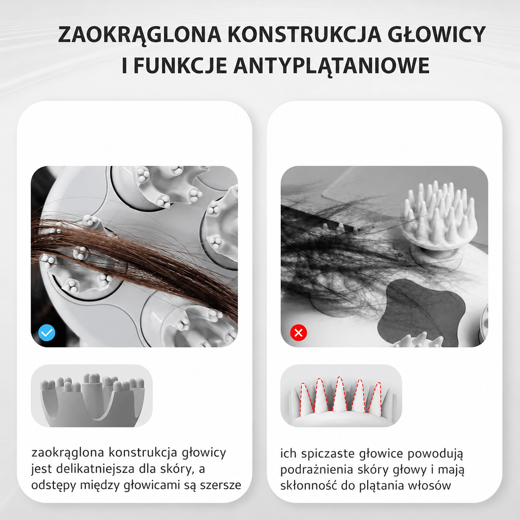 Masażer do Głowy z 4 Trybami – Wodoodporny, Bezprzewodowy, Timer 10 Minut
