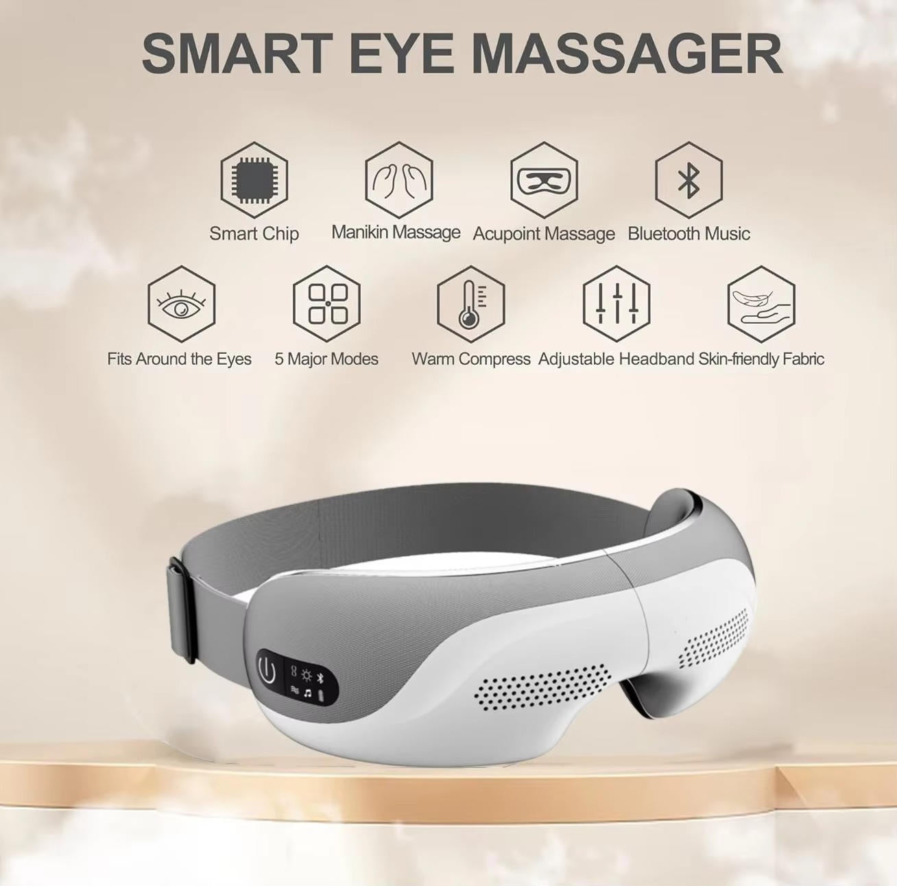 Masażer do Oczu z Ciepłem – 5 Trybów Masażu, Bluetooth, Składana Konstrukcja 1