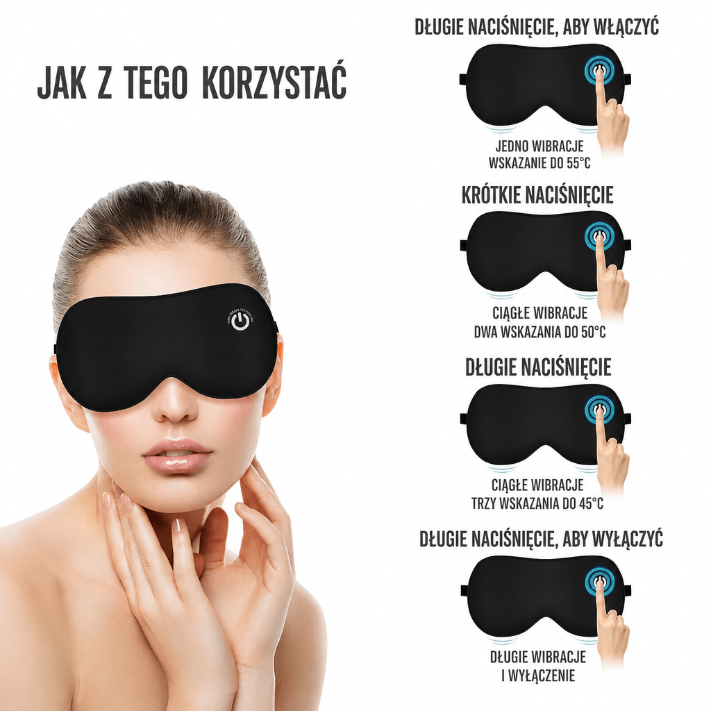 Maska na Oczy do Spania z Regulacją Temperatury i Masażem – Ładowana USB, Bezprzewodowa