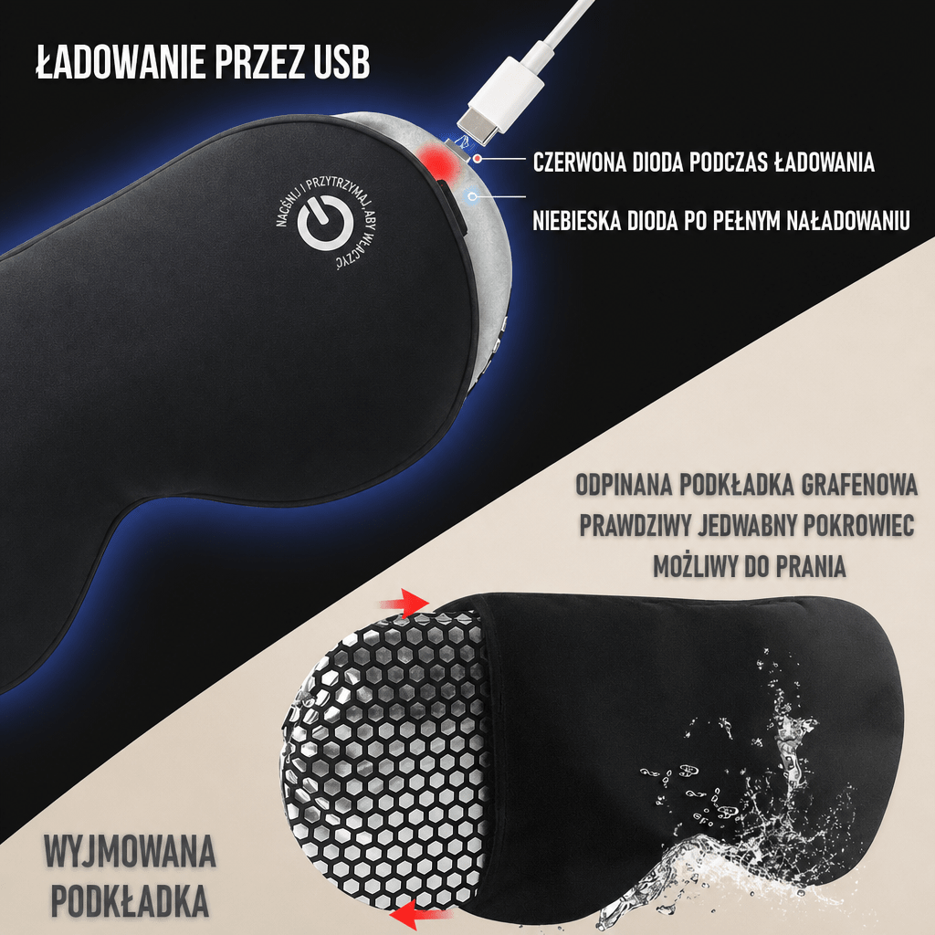 Maska na Oczy do Spania z Regulacją Temperatury i Masażem – Ładowana USB, Bezprzewodowa