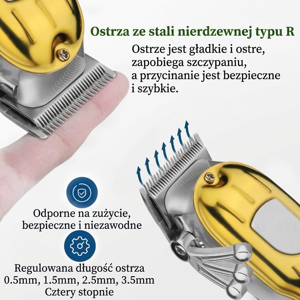 Maszynka do Strzyżenia Włosów Bezprzewodowa z Metalową Obudową i Hipoalergicznymi Ostrzami 10