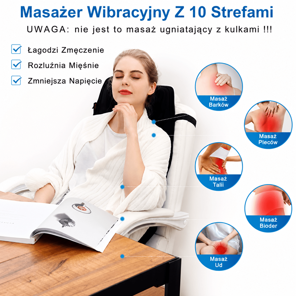 Mata Masująca Na Fotel Samochodowy z Podgrzewaniem – 7 Trybów Masażu, Uniwersalna