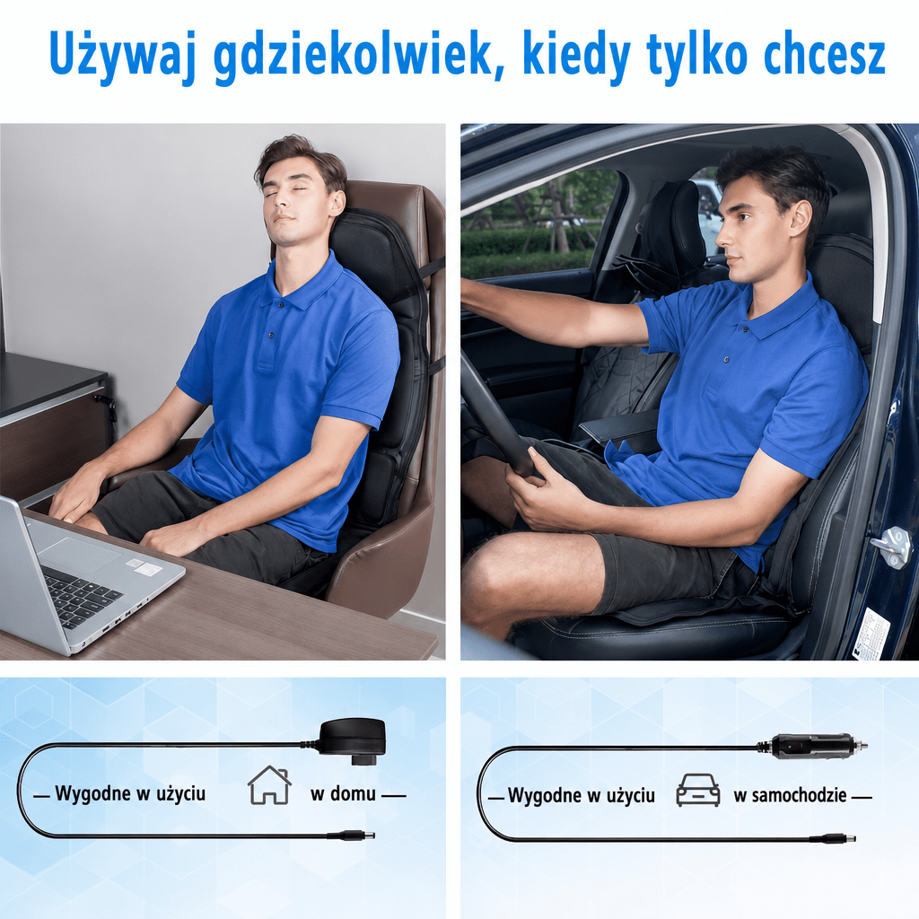 Mata Masująca Na Fotel Samochodowy z Podgrzewaniem – 7 Trybów Masażu, Uniwersalna