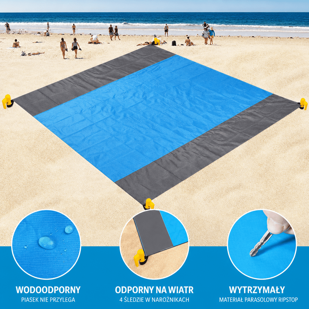 Mata Plażowa Wodoodporna z Technologią Bez Piasku – Lekka, Duża 2m x 1,8 m