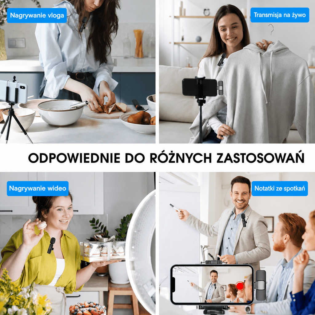 Mikrofon Bezprzewodowy do Telefonu – 2-Pak z Redukcją Szumów i Synchronizacją dla iPhone i iPad