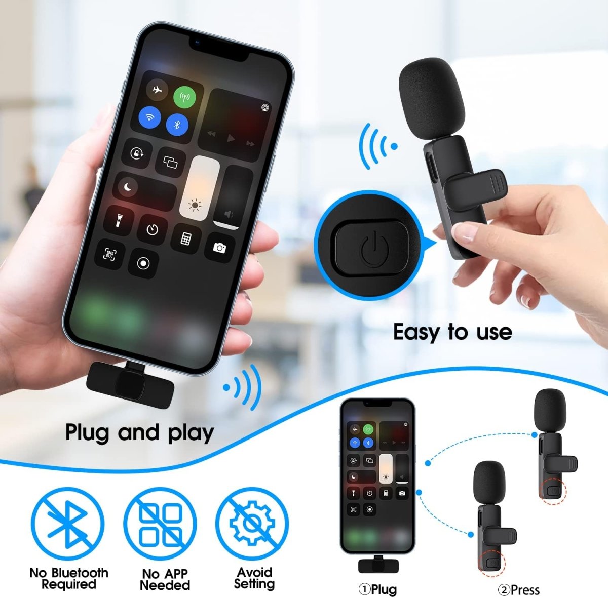 Mikrofon Bezprzewodowy do Telefonu – 2-Pak z Redukcją Szumów i Synchronizacją dla iPhone i iPad 1