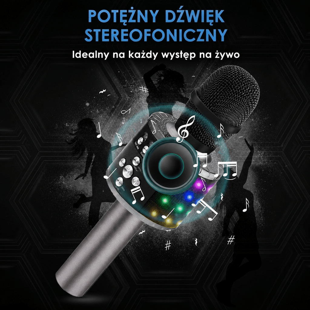 Mikrofon do Karaoke Bluetooth 4 w 1 z Głośnikiem i Efektem LED – Bezprzewodowy Mikrofon z Nagrywaniem