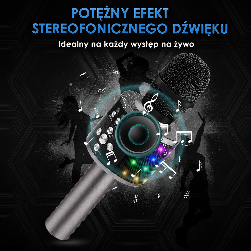 Mikrofon do Karaoke Bluetooth 4 w 1 z Głośnikiem i Efektem LED – Bezprzewodowy Mikrofon z Nagrywaniem