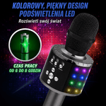 Mikrofon do Karaoke Bluetooth 4 w 1 z Głośnikiem i Efektem LED – Bezprzewodowy Mikrofon z Nagrywaniem