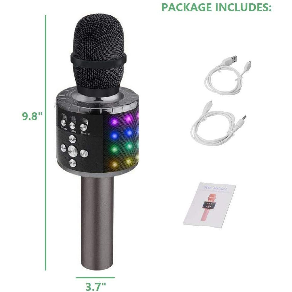 Mikrofon do Karaoke Bluetooth 4 w 1 z Głośnikiem i Efektem LED – Bezprzewodowy Mikrofon z Nagrywaniem 1