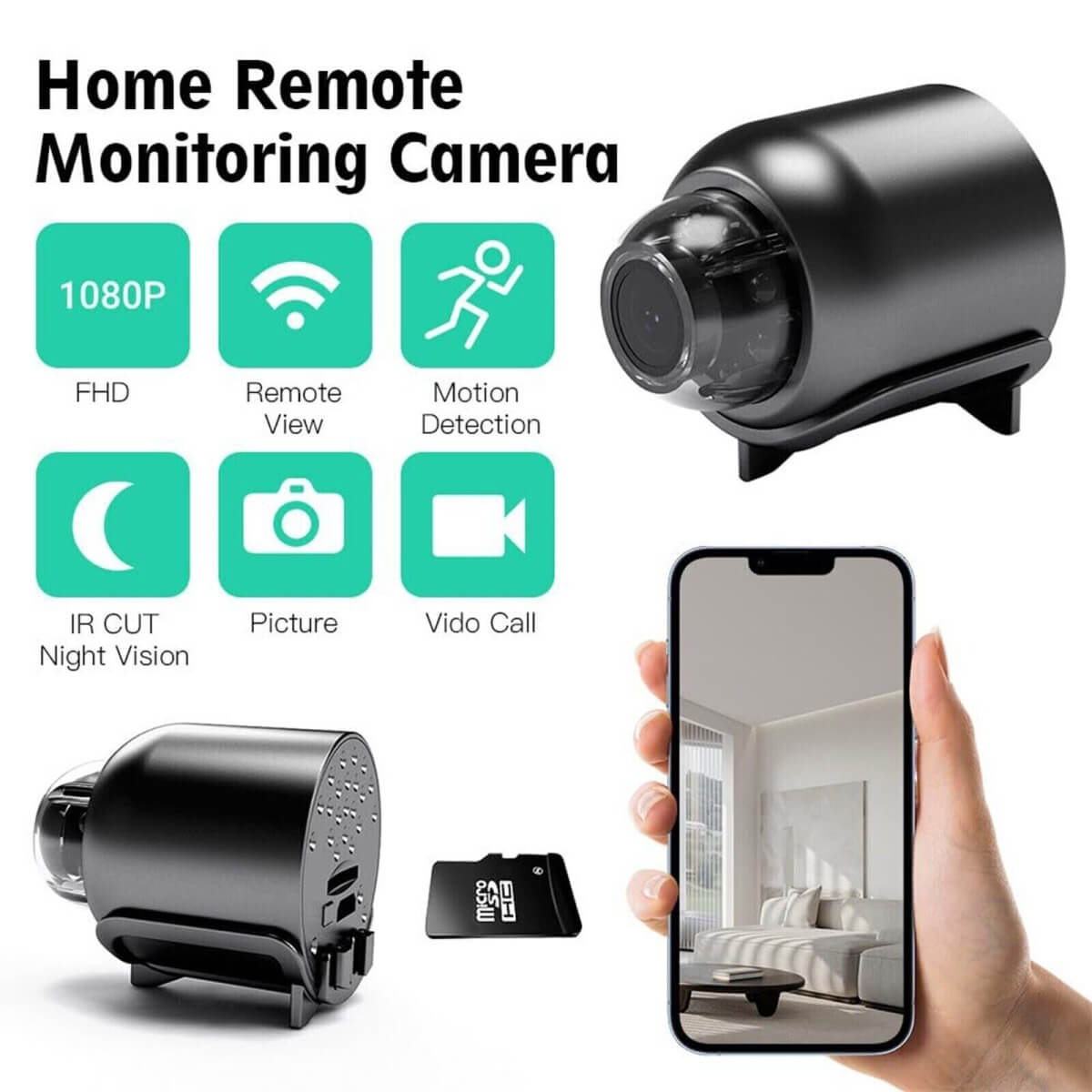 Mini Kamera HD IP WiFi 1080P Z Noktowizorem I Szerokokątnym Obiektywem 1