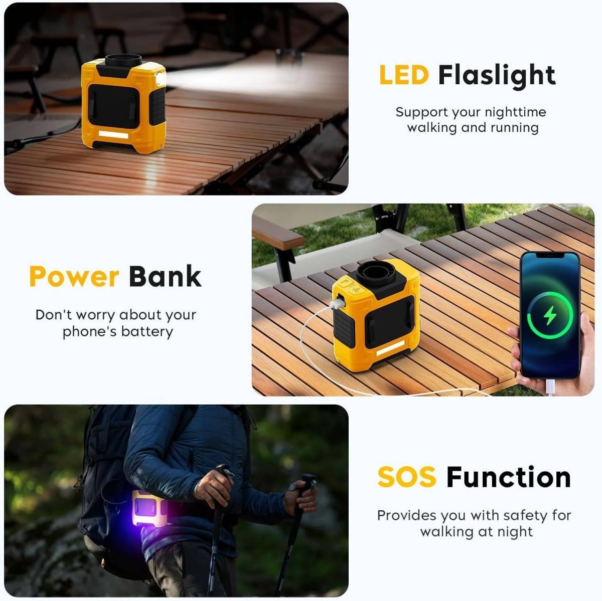 Mini Wentylator Ręczny USB z Latarką LED – 3 Prędkości, 10000 mAh, Oświetlenie SOS 2