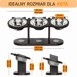 Miska dla kota na podwyższeniu z 3 miskami ze stali nierdzewnej – Ergonomiczny stojak do karmienia