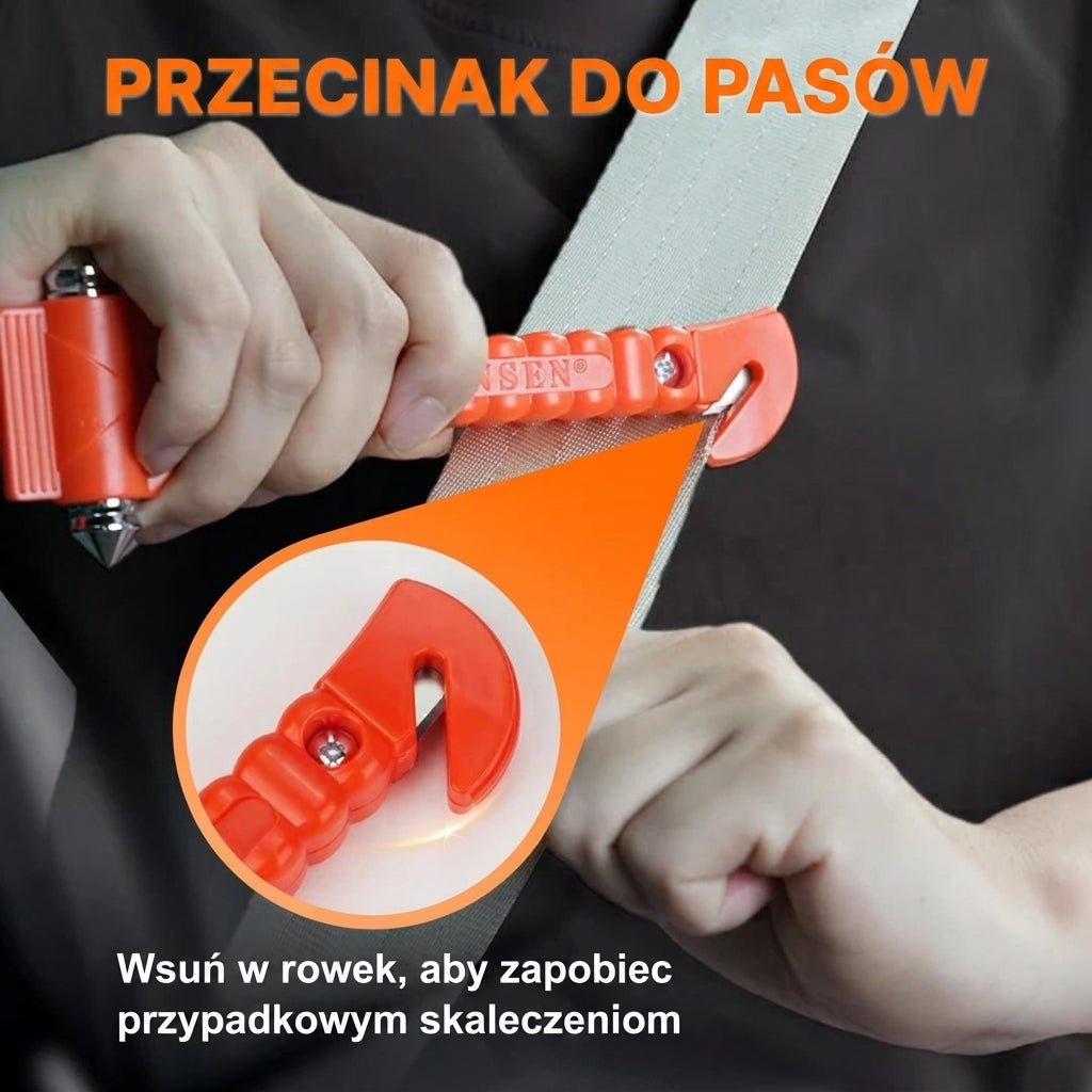 Młotki Bezpieczeństwa do Samochodu – Zestaw 2 Sztuk z Przecinakiem do Pasów i Antypoślizgowym Uchwytam 7