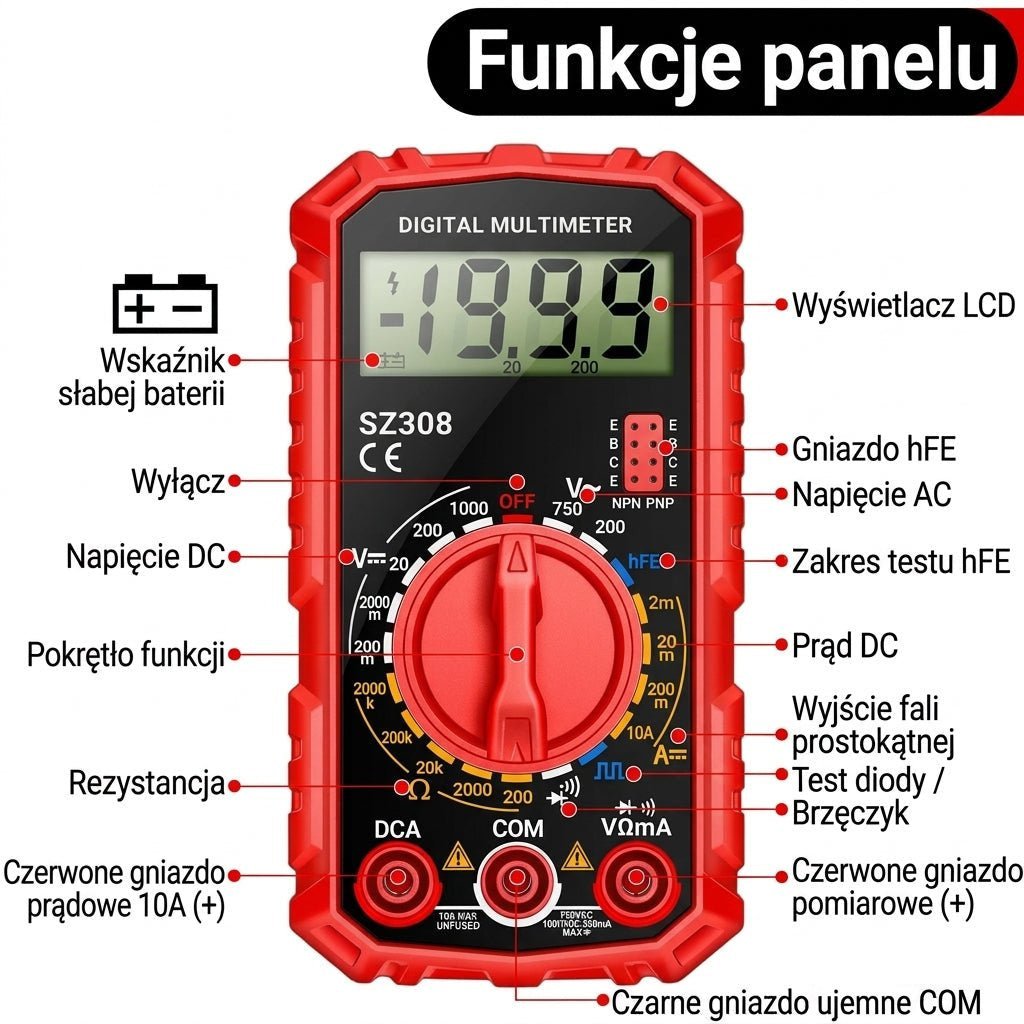 Multimetr Cyfrowy z Funkcją Testu Diody – Miernik Elektryczny do Pomiaru Napięcia i Prądu 5