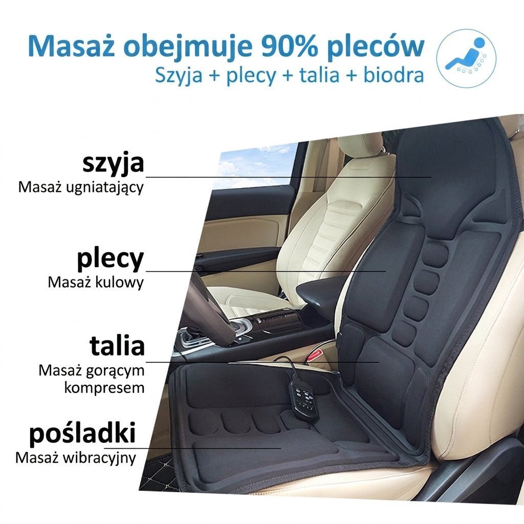 Nakładka Masująca na Fotel z 8 Trybami i Podgrzewaną Poduszką na Szyję do Domu i Samochodu 6