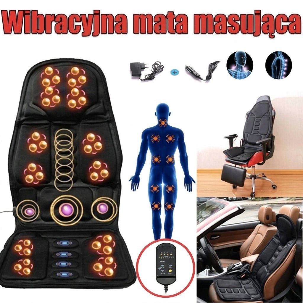 Nakładka Masująca na Fotel z 8 Trybami i Podgrzewaną Poduszką na Szyję do Domu i Samochodu 9