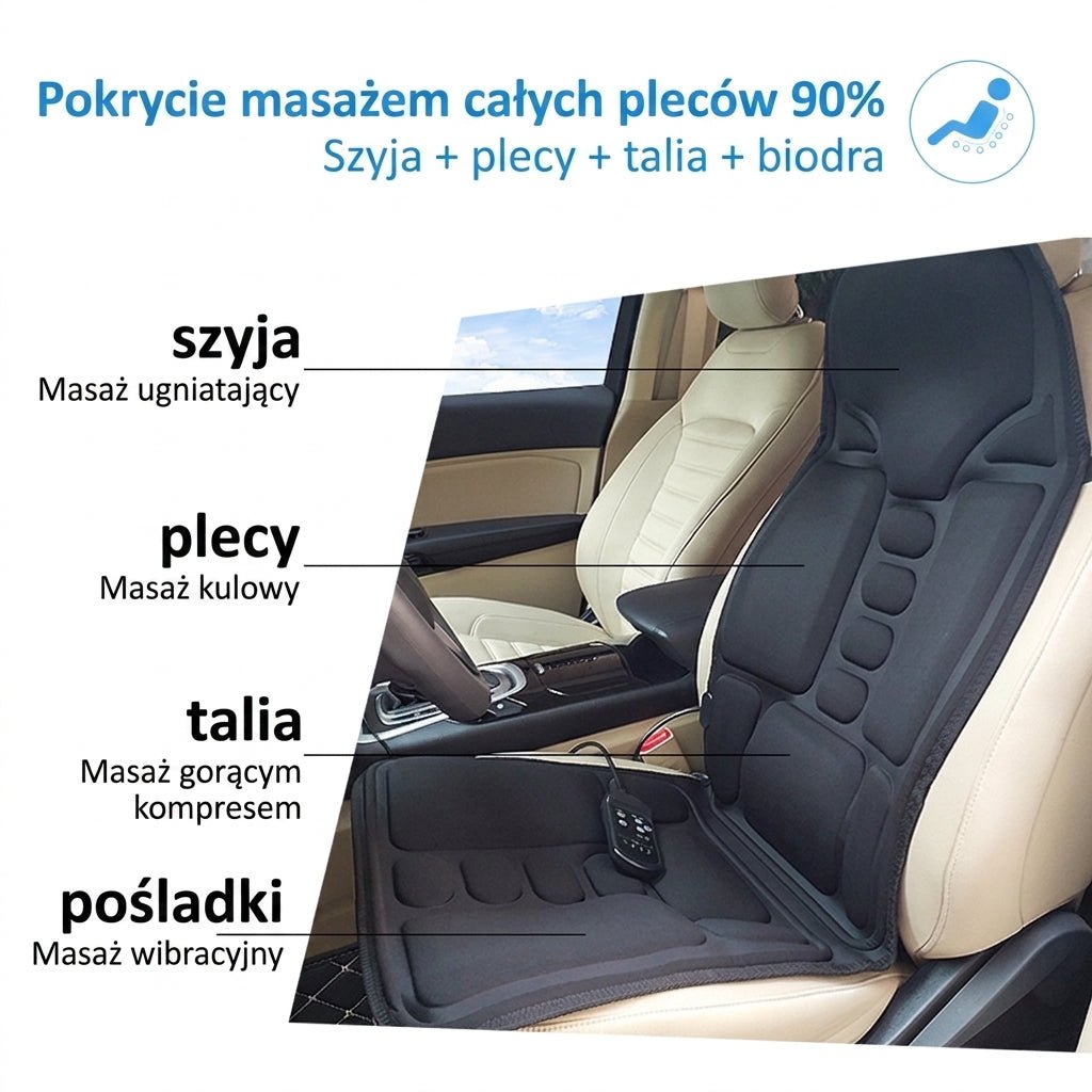 Nakładka Masująca na Fotel z 8 Trybami i Podgrzewaną Poduszką na Szyję do Domu i Samochodu 6