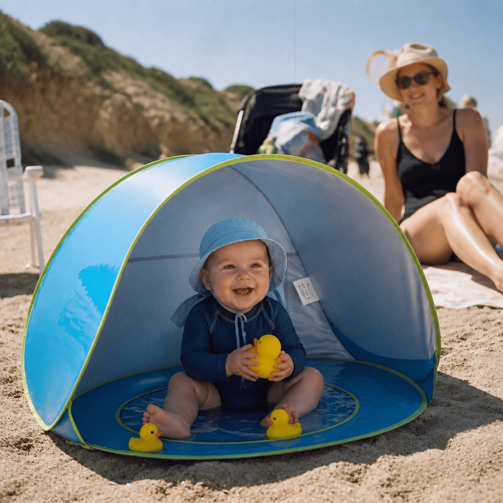 Namiot Plażowy dla Dzieci z Ochroną UV 50+ – Mini Basen, Lekka Konstrukcja, 117x79 cm