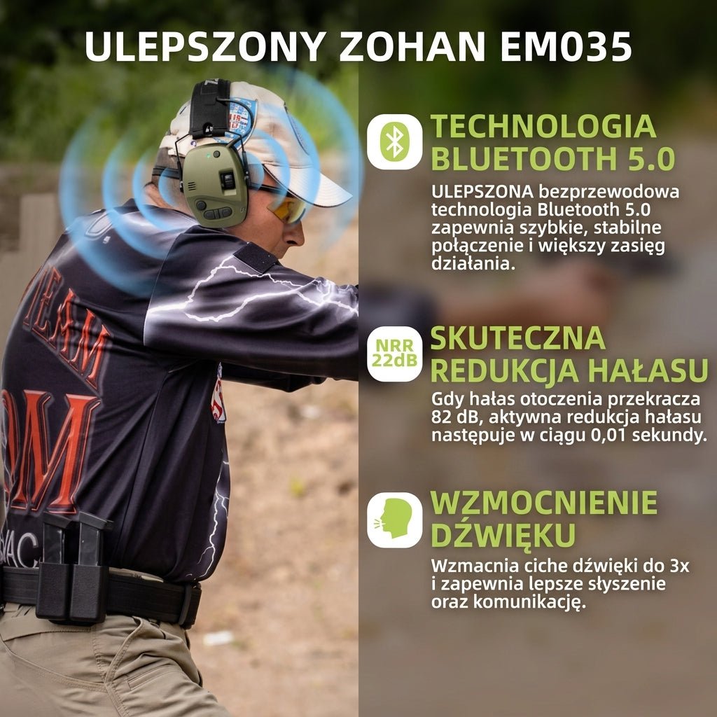 Nauszniki Ochronne z Redukcją Hałasu 22 dB i Bluetooth 5.0 – Wzmocnienie Dźwięku 4x, do Strzelania 10