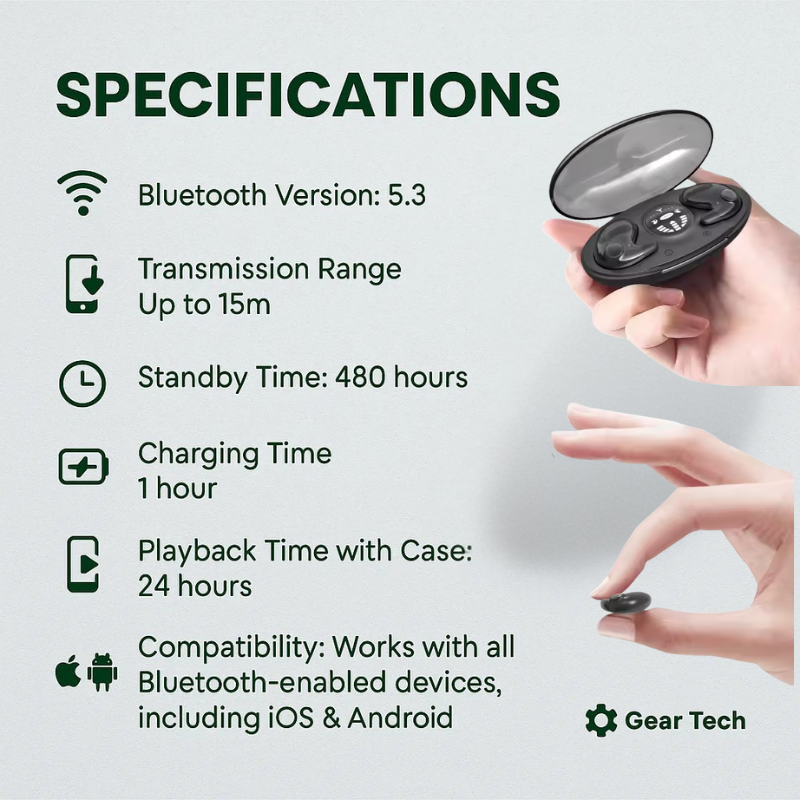 Niewidoczne Słuchawki Douszne Bezprzewodowe z Redukcją Szumów IPX5, Bluetooth 5.3 3