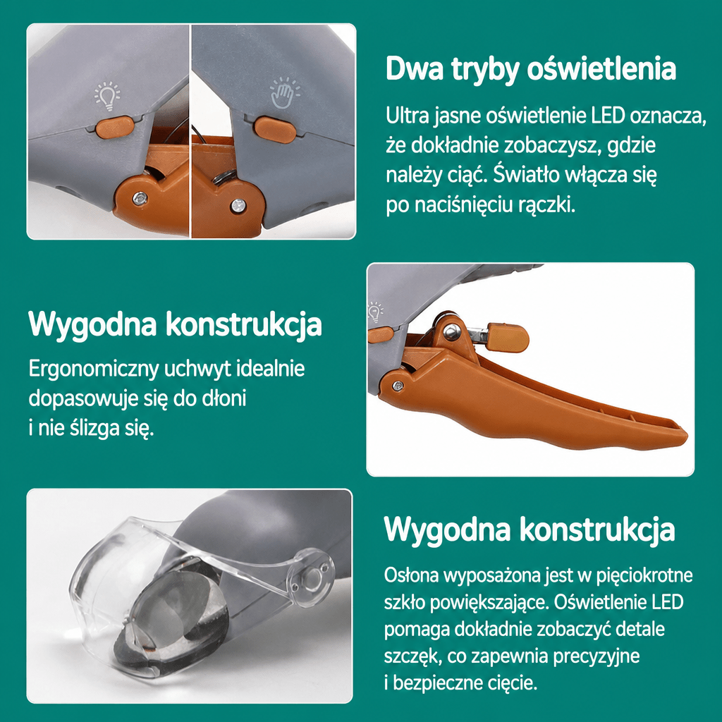 Obcinacz do Paznokci dla Psa i Kota z Oświetleniem LED – Bezpieczne Przycinanie z Antypoślizgowymi Uchwytami