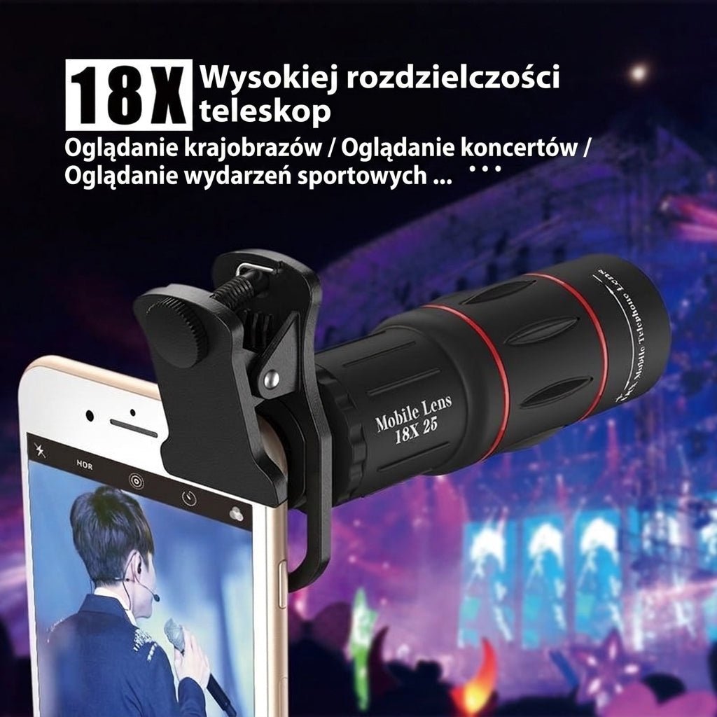 Obiektyw do Telefonu 18x z Szerokim Kątem – Wysoka Jakość 4K, Kompatybilny z iPhone'em 5
