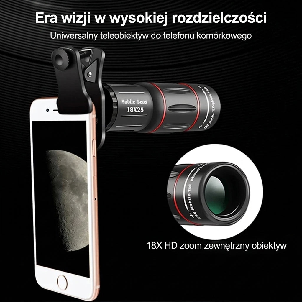 Obiektyw do Telefonu 18x z Szerokim Kątem – Wysoka Jakość 4K, Kompatybilny z iPhone'em 7