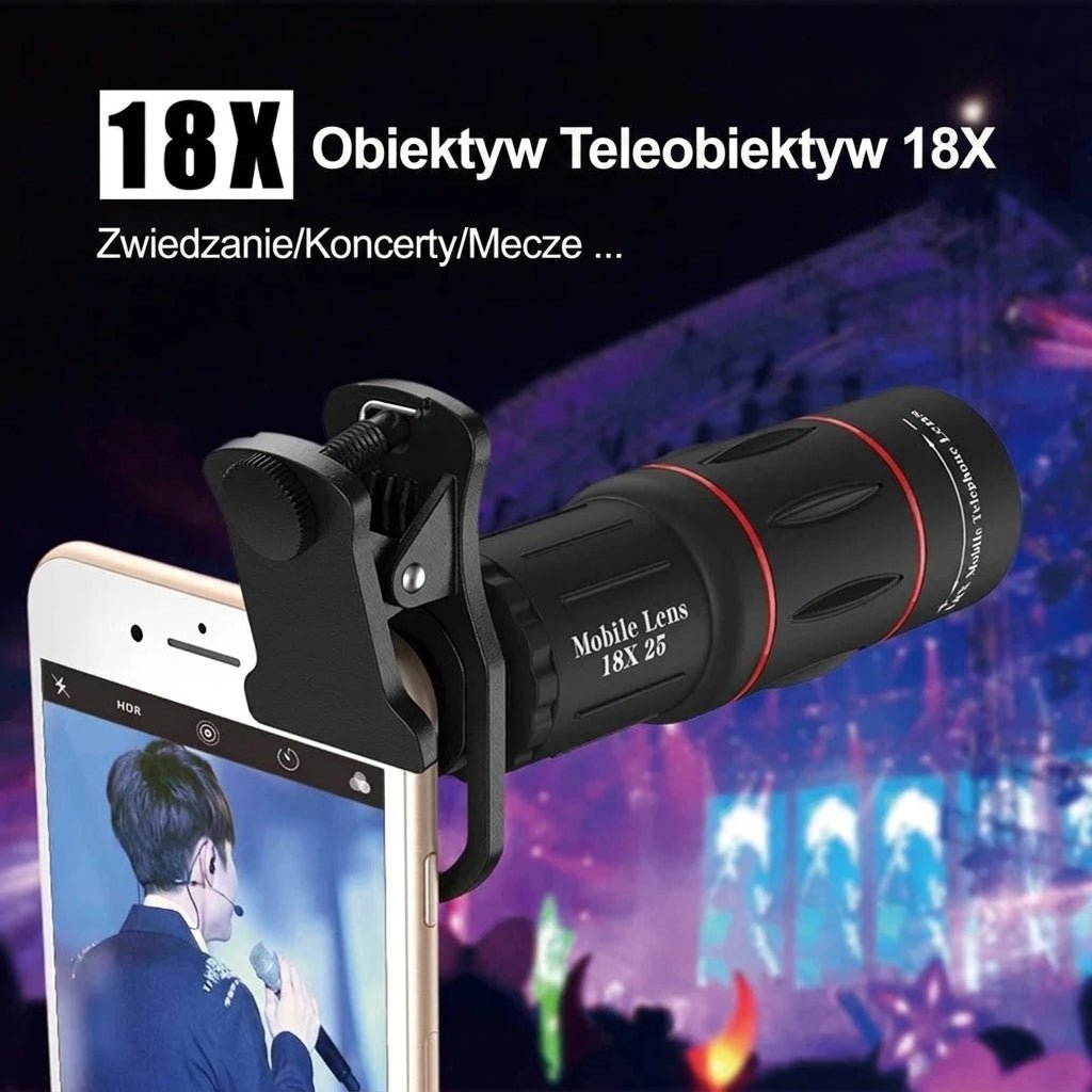 Obiektyw do Telefonu 18x z Szerokim Kątem – Wysoka Jakość 4K, Kompatybilny z iPhone'em 9